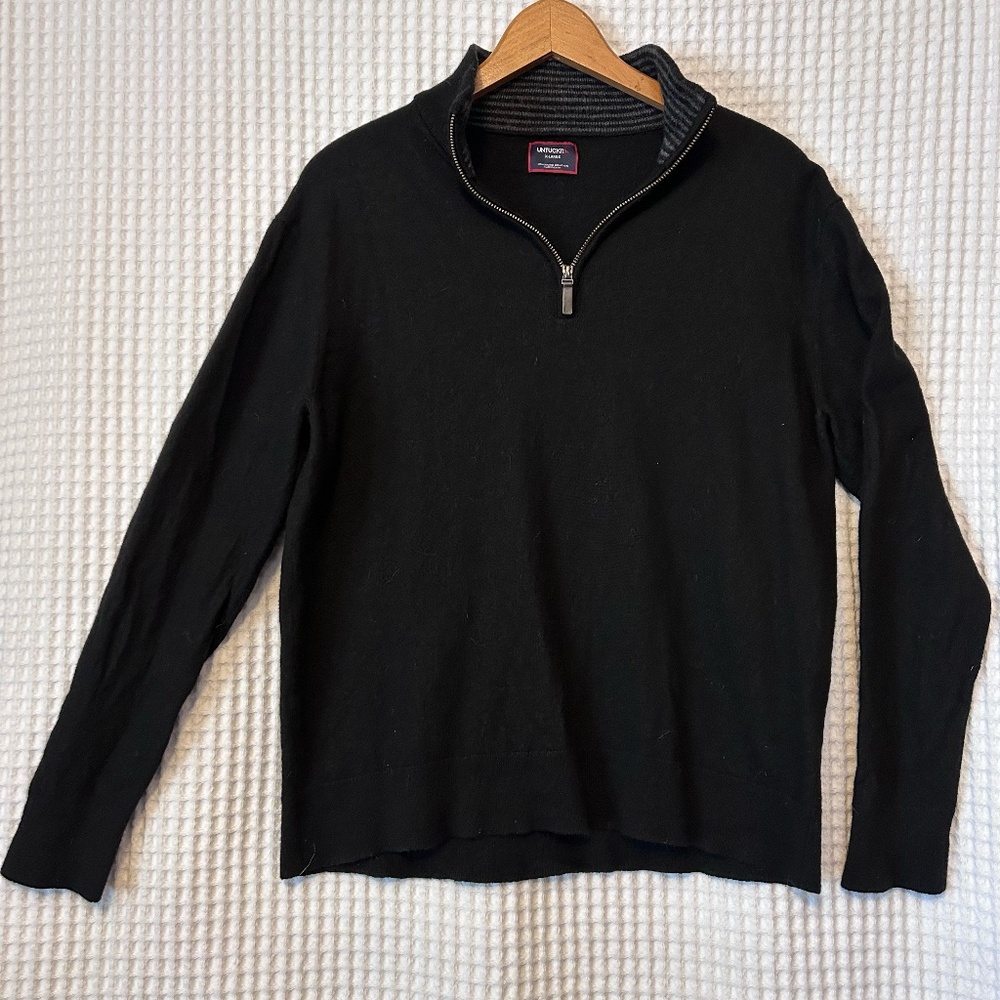 Untuckit ¼ Zip Merino Wool Black Sweater Size Extra Large